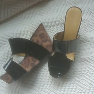 Nine West leopard and patent platform sandals